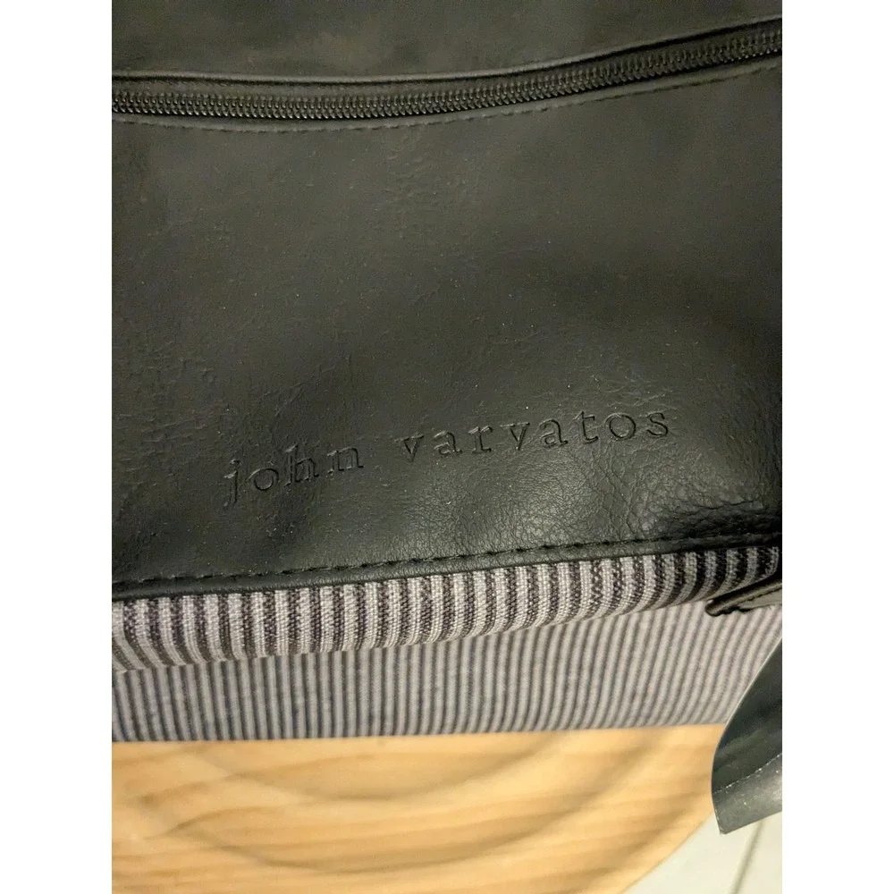 John Varvatos Mono Duffel‎ Bag Men's Striped Black Travel Gym Carry On Gift Bag